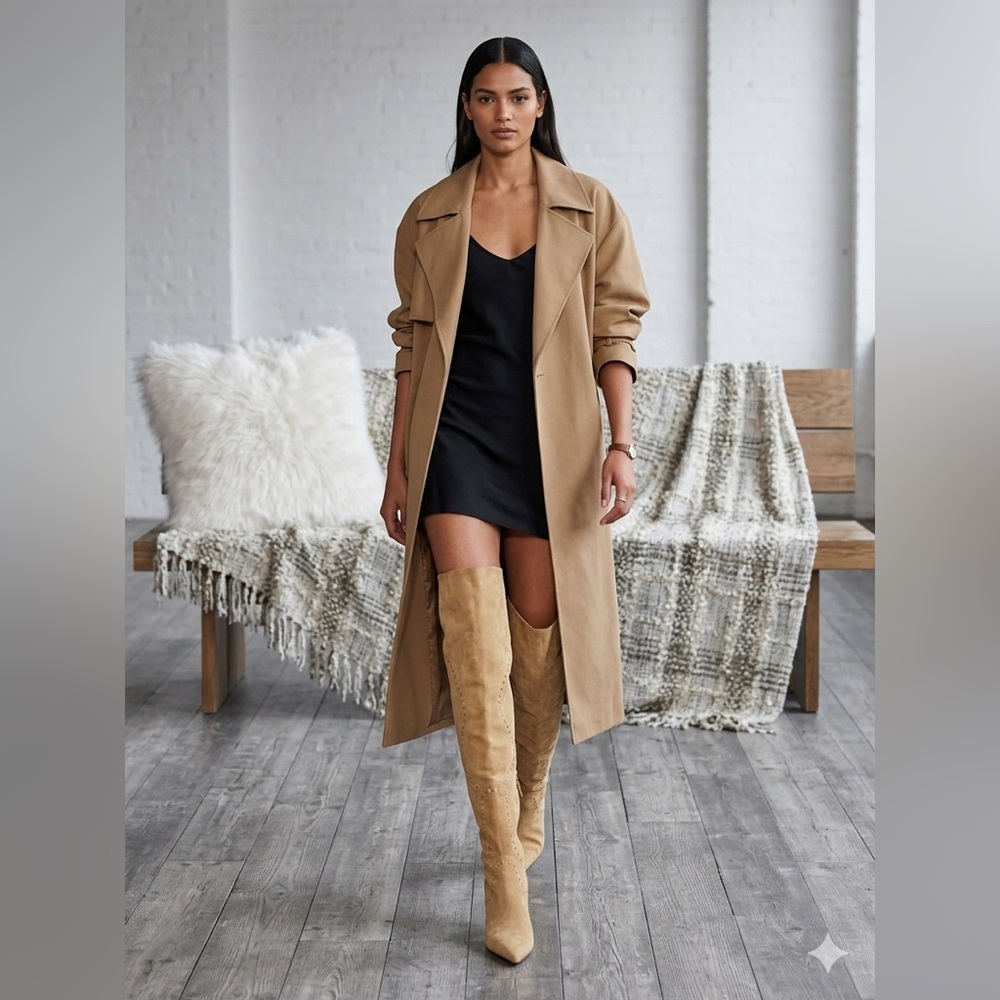 Nine West Studio Suede Over-the-Knee Pointed Tan Y2K Boots Size 7.5 - Picture 15 of 16